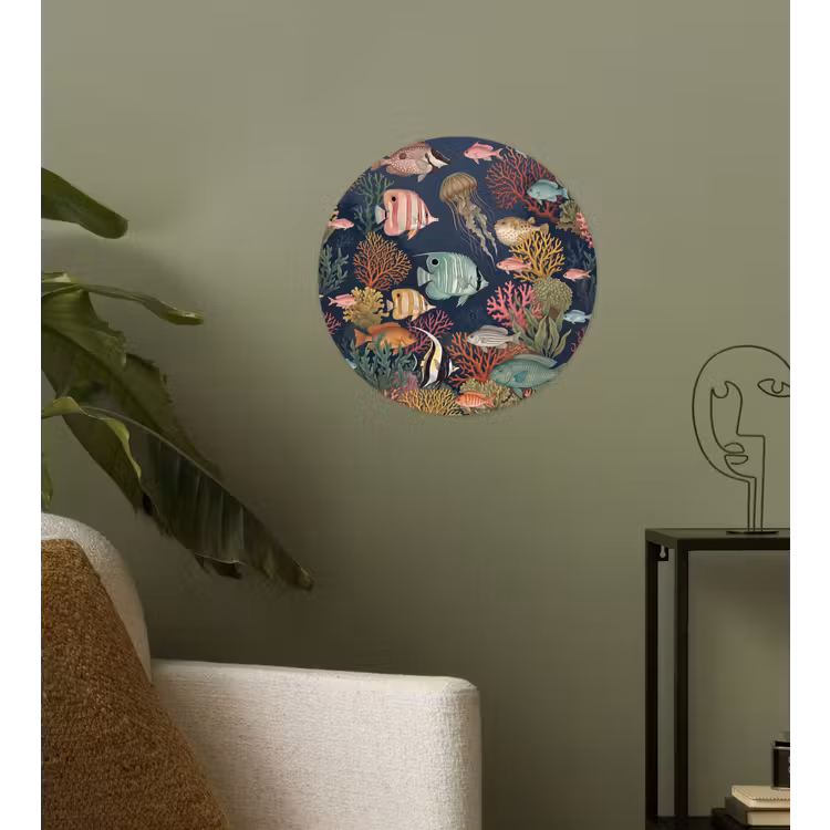 Onderwaterwereld - Vissen - Koraal - Illustratie - Kleurrijk Wandcirkel behangsticker klein -sfeer2