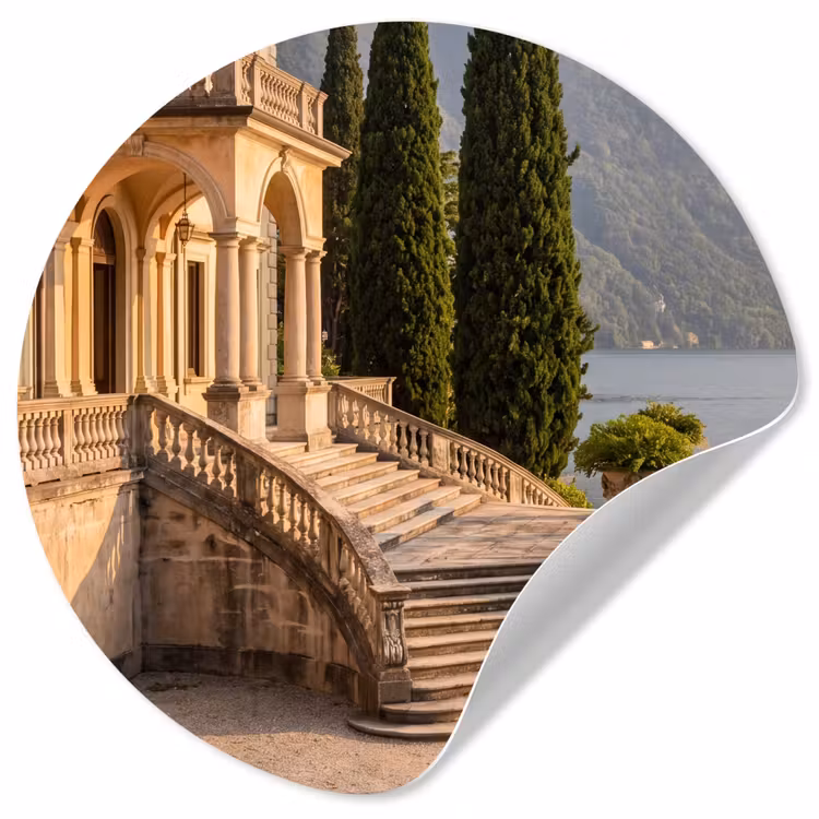 Wallpaper Circle - Villa - Water - Stairs - Villa - water -trappen Wandcirkel behangsticker klein