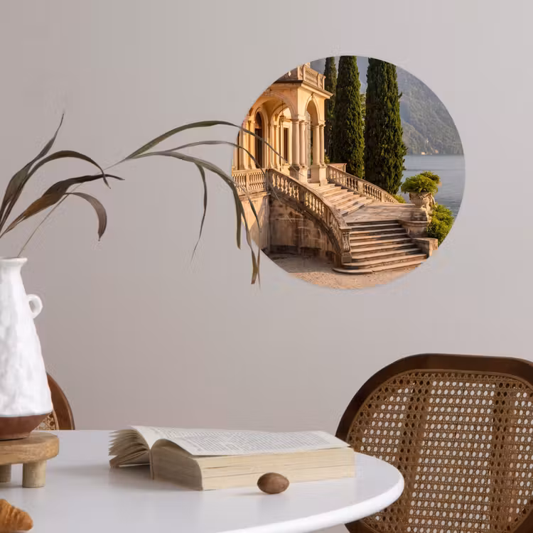 Wallpaper Circle - Villa - Water - Stairs - Villa - water -trappen Wandcirkel behangsticker klein