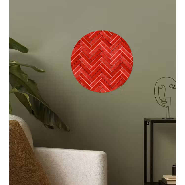 Visgraat - Tegel - Rood Wandcirkel behangsticker klein 186 -sfeer2