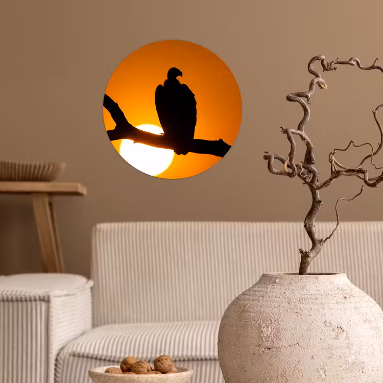 Gier - Tak - Zon - Oranje Wandcirkel behangsticker klein -sfeer1