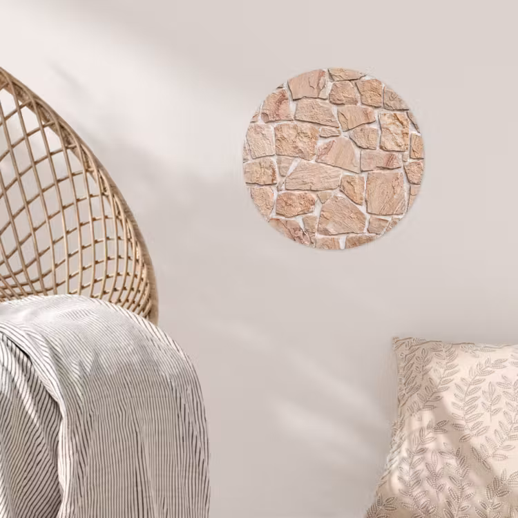 Muur - Steen - Patroon - Rustiek - Beige Wandcirkel behangsticker klein -sfeer4