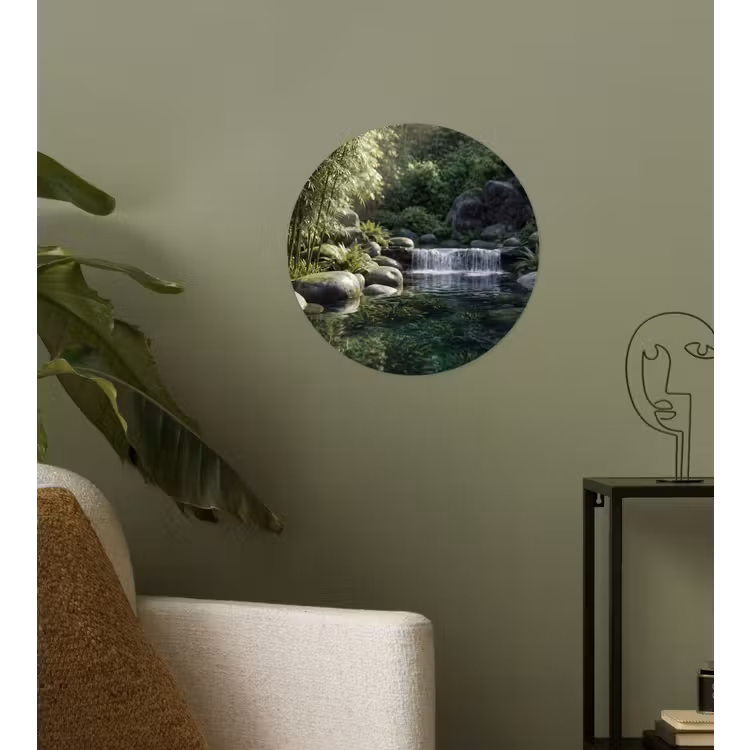 Beek - Waterval - Natuur - Groen Wandcirkel behangsticker klein -sfeer2