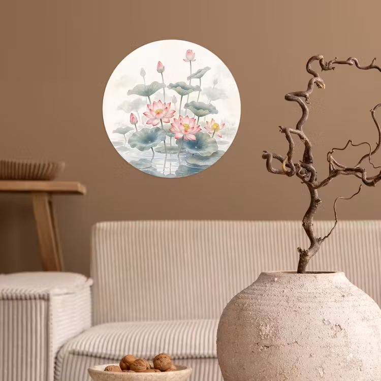 Aquarel - Lotusbloemen - Kleurrijk Wandcirkel behangsticker klein -sfeer1