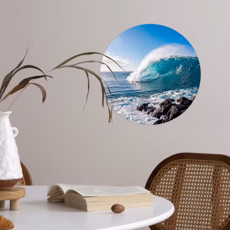 Golf - Oceaan - Brekend - Water - Blauw Wandcirkel behangsticker klein -sfeer3