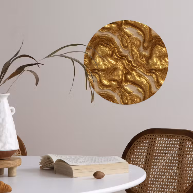 Golven - Organisch - Goud - Crème Wandcirkel behangsticker klein 186 -sfeer3