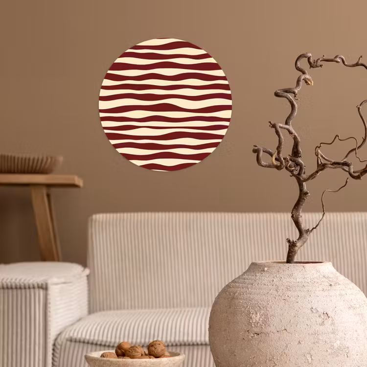Golven - Rood - Patroon - Crème Wandcirkel behangsticker klein 186 -sfeer1