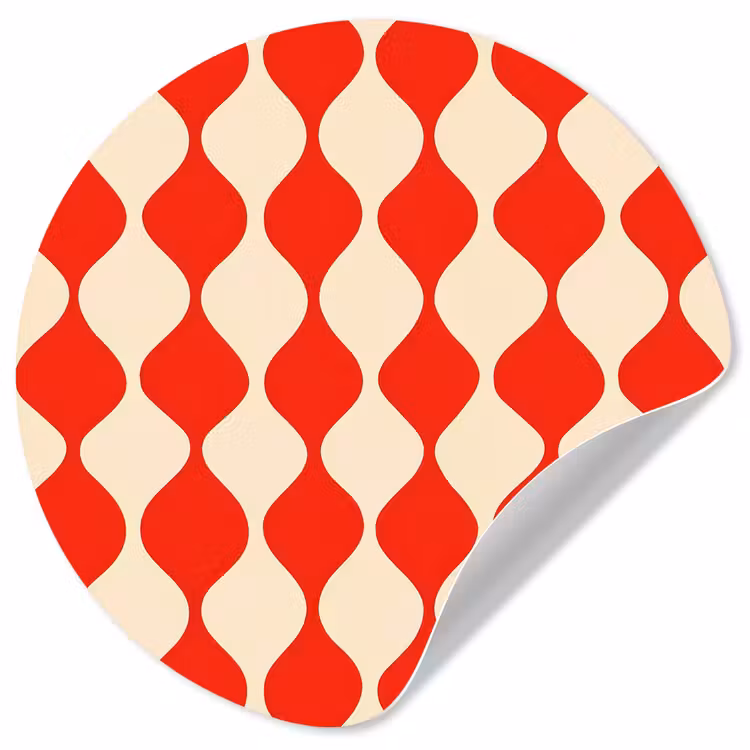 Golvend patroon - Retro - Rood - Beige Wandcirkel behangsticker klein 186 -3d