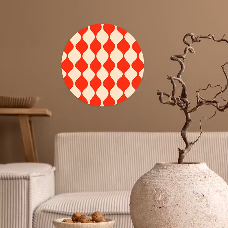 Golvend patroon - Retro - Rood - Beige Wandcirkel behangsticker klein 186 -sfeer1