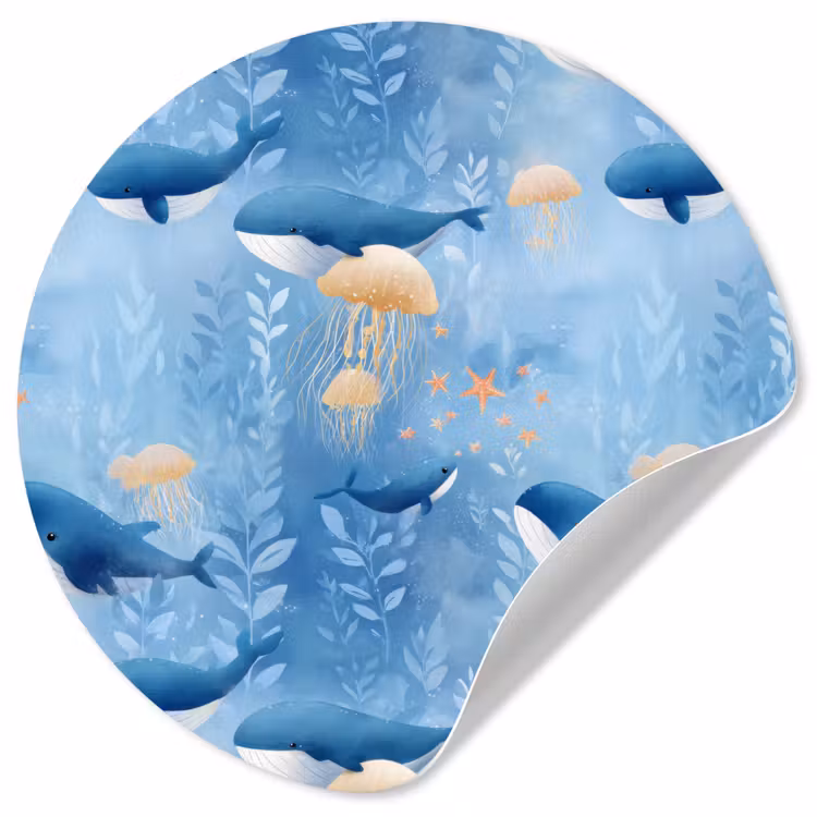 Walvissen - Oceaan - Blauw Wandcirkel behangsticker klein 186 -3d