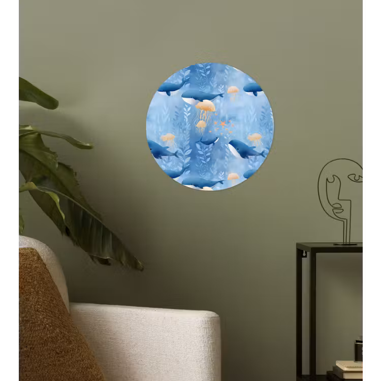 Walvissen - Oceaan - Blauw Wandcirkel behangsticker klein 186 -sfeer2