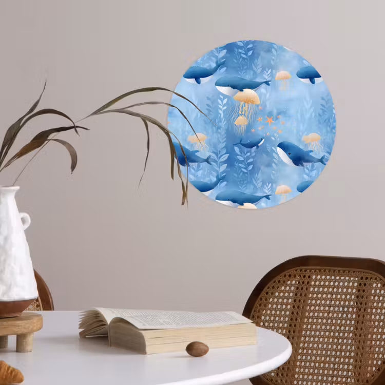 Walvissen - Oceaan - Blauw Wandcirkel behangsticker klein 186 -sfeer3
