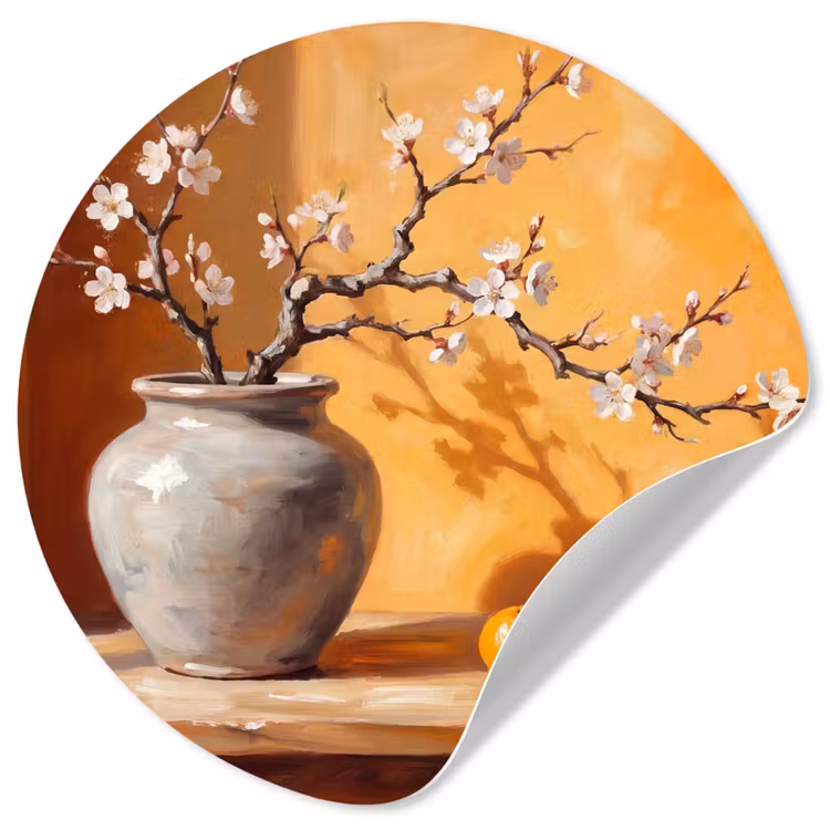 Wallpaper Circle - White Flowers - Still Life - Witte bloemen - Stilleven Wandcirkel behangsticker klein