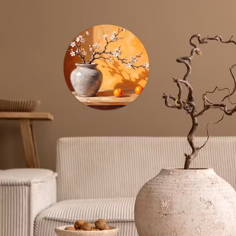 Wallpaper Circle - White Flowers - Still Life - Witte bloemen - Stilleven Wandcirkel behangsticker klein