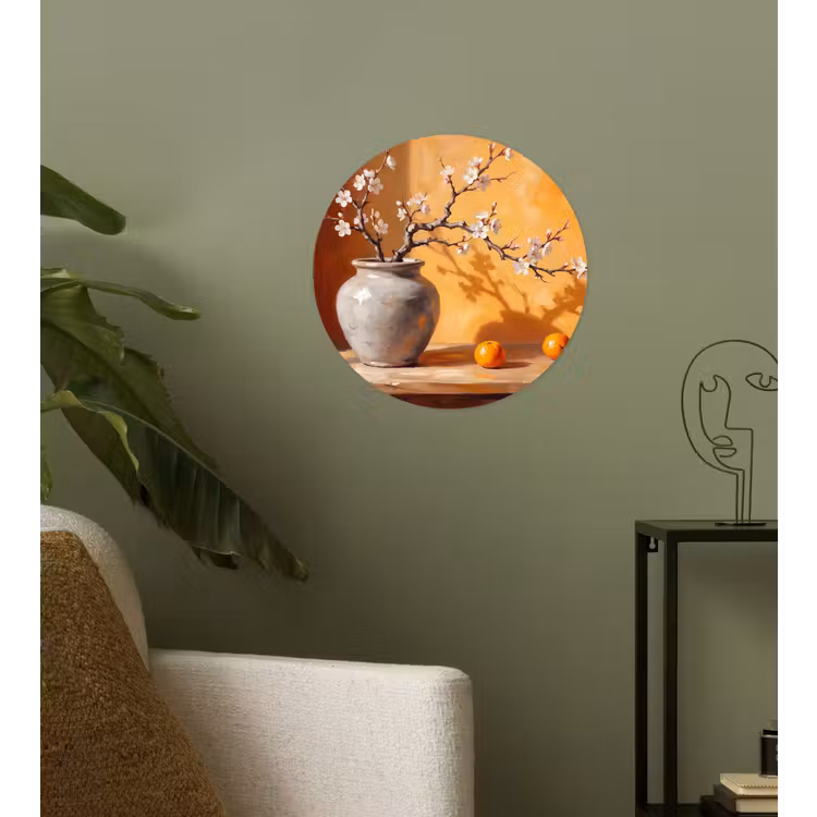 Wallpaper Circle - White Flowers - Still Life - Witte bloemen - Stilleven Wandcirkel behangsticker klein