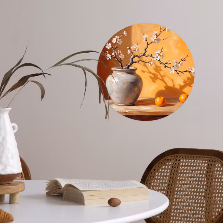 Wallpaper Circle - White Flowers - Still Life - Witte bloemen - Stilleven Wandcirkel behangsticker klein