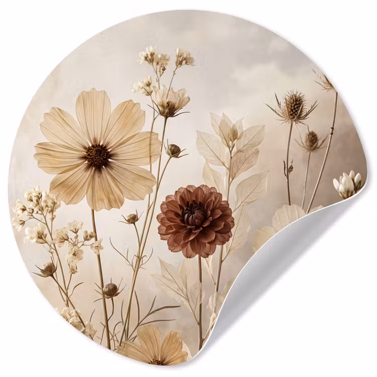 Wilde bloemen - Botanisch - Vintage - Natuur - Rustiek Wandcirkel behangsticker klein -3d