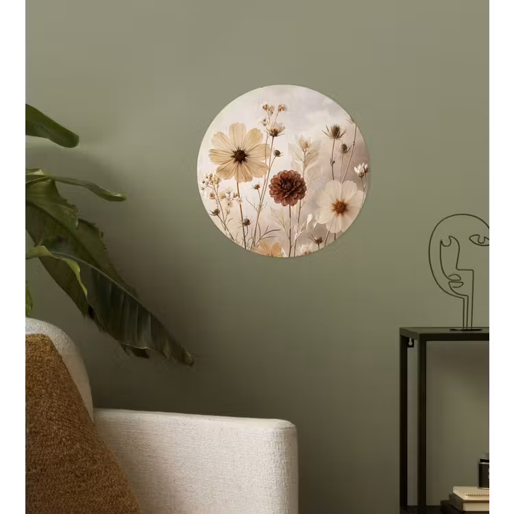 Wilde bloemen - Botanisch - Vintage - Natuur - Rustiek Wandcirkel behangsticker klein -sfeer2