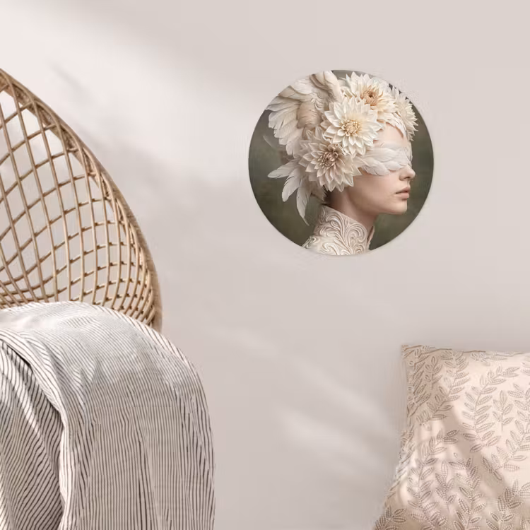 Vleugels - Vrouw - Wit Wandcirkel behangsticker klein -sfeer4