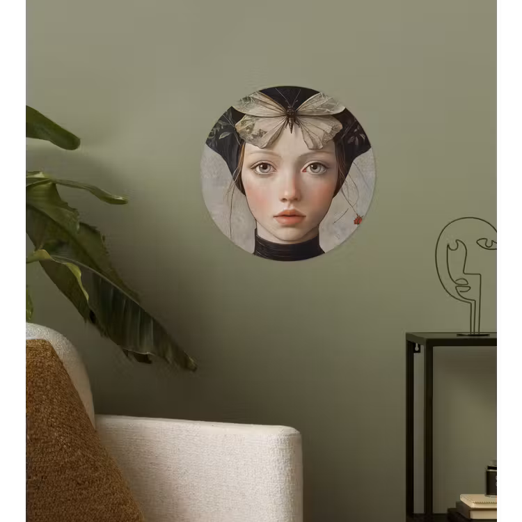 Woman - Butterfly - Art - Classic - Muted Wandcirkel behangsticker klein -sfeer2