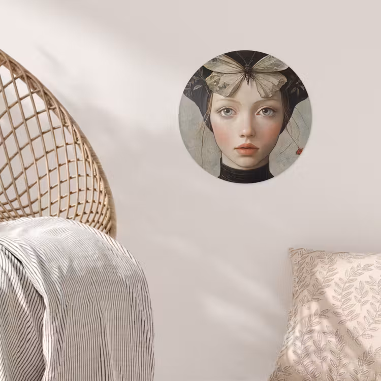 Woman - Butterfly - Art - Classic - Muted Wandcirkel behangsticker klein -sfeer4