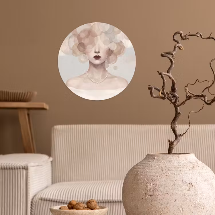 Vrouw - Cirkels - Beige Wandcirkel behangsticker klein -sfeer1