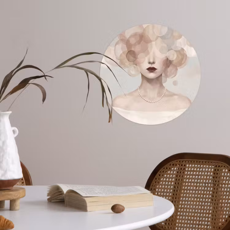 Vrouw - Cirkels - Beige Wandcirkel behangsticker klein -sfeer3