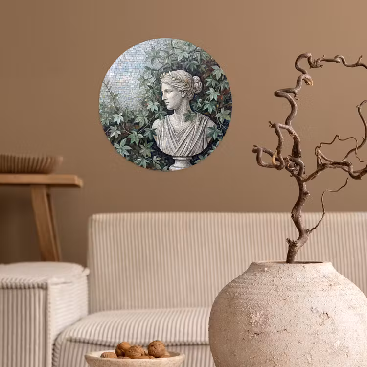 Vrouw - Klassiek - Mozaiëk - Natuur - Groen Wandcirkel behangsticker klein -sfeer1