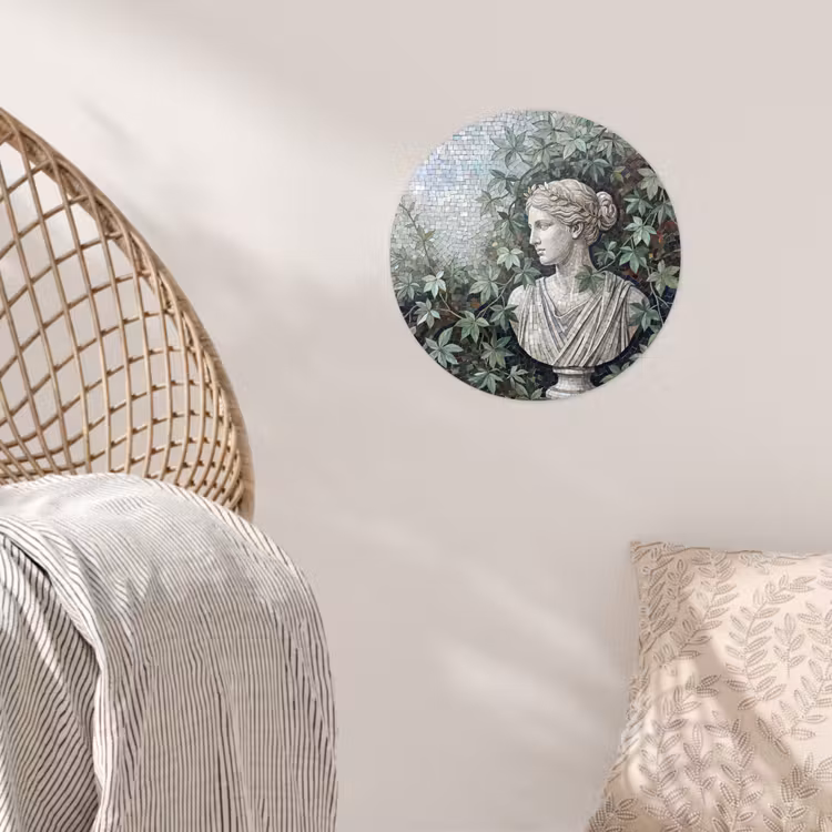 Vrouw - Klassiek - Mozaiëk - Natuur - Groen Wandcirkel behangsticker klein -sfeer4
