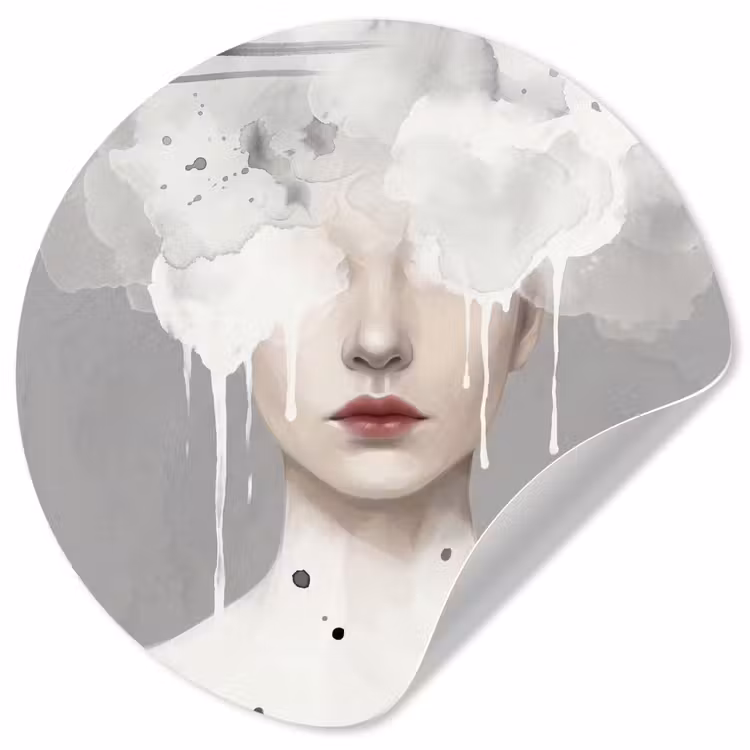 Vrouw - Wolk - Grijs Wandcirkel behangsticker klein -3d