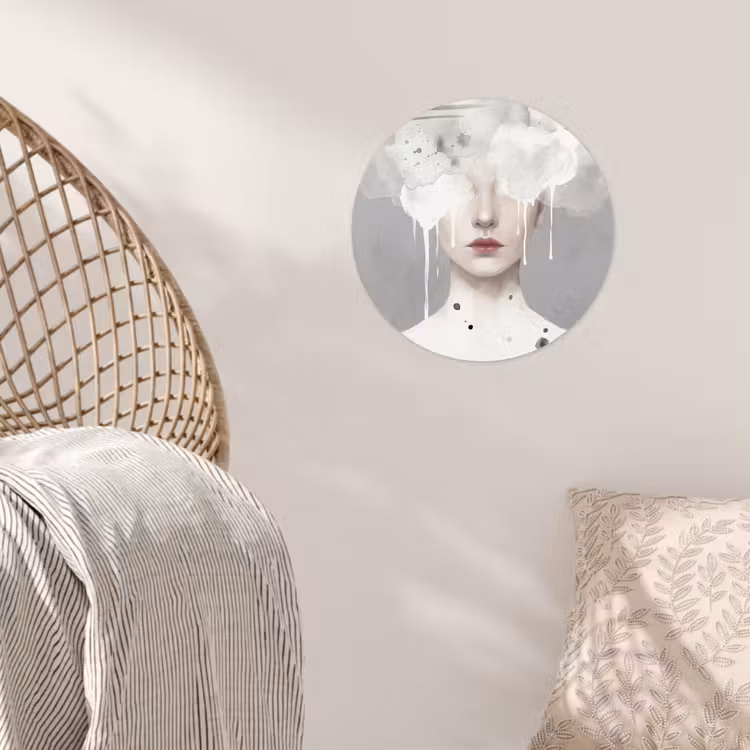 Vrouw - Wolk - Grijs Wandcirkel behangsticker klein -sfeer4