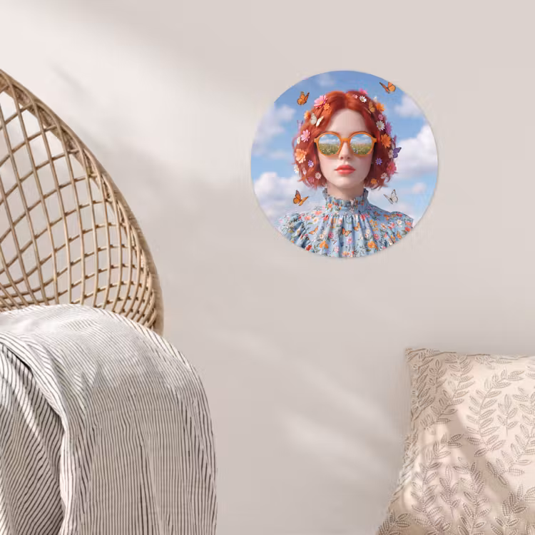 Vrouw - Bloemen - Zomer - Portret - Kleurrijk Wandcirkel behangsticker klein -sfeer4