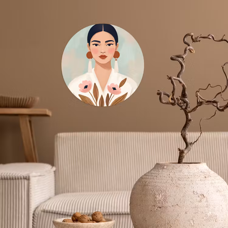 Vrouw - Kimono - Pastel Wandcirkel behangsticker klein -sfeer1