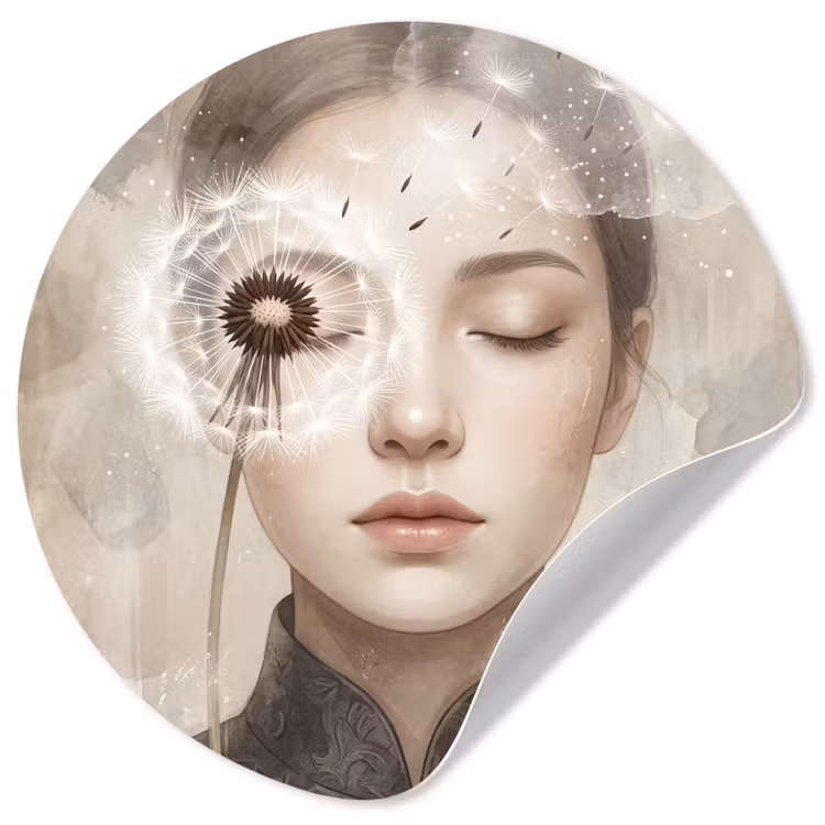 Vrouw - Sereen - Grijs Wandcirkel behangsticker klein -3d
