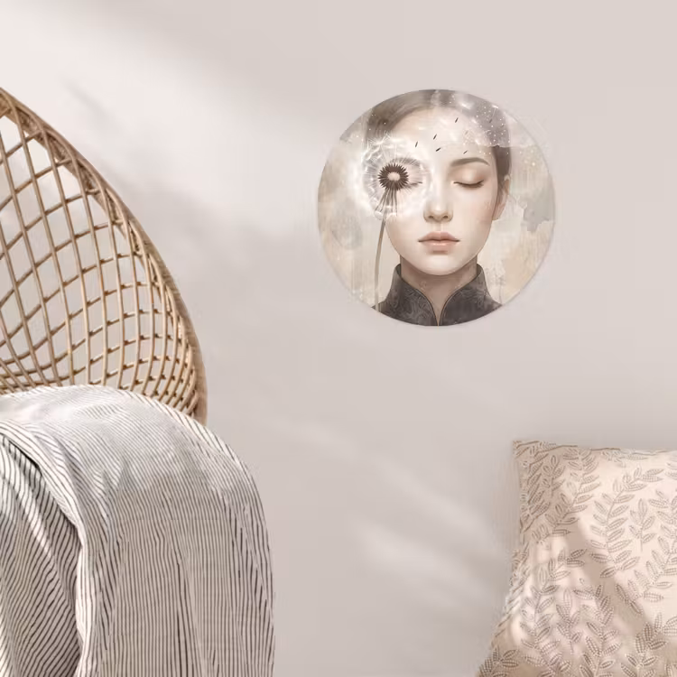 Vrouw - Sereen - Grijs Wandcirkel behangsticker klein -sfeer4