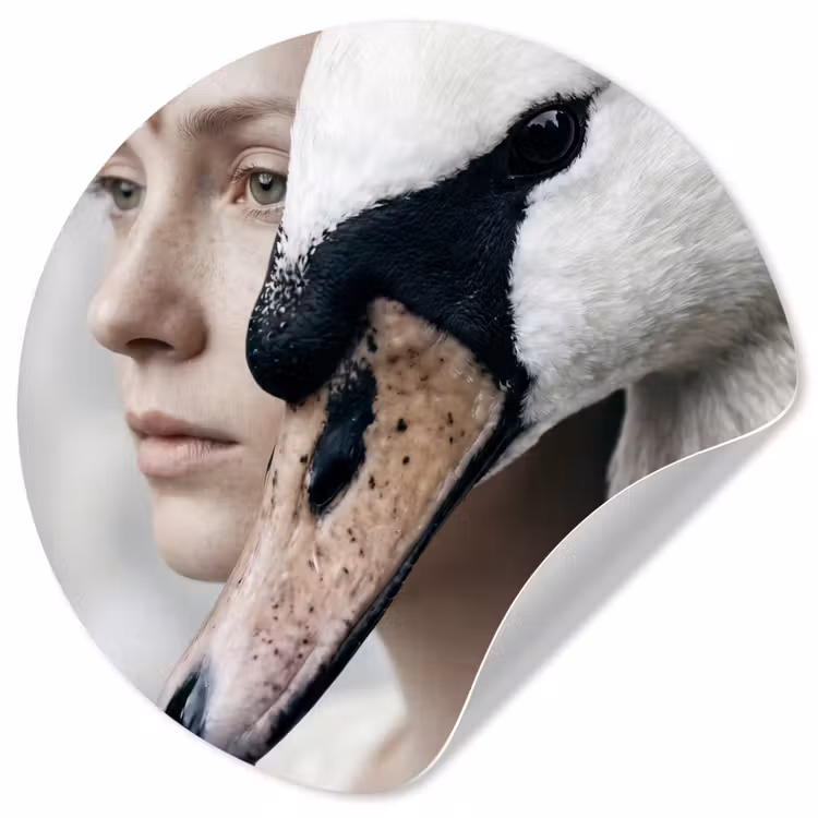 Vrouw - Zwaan - Wit Wandcirkel behangsticker klein -3d