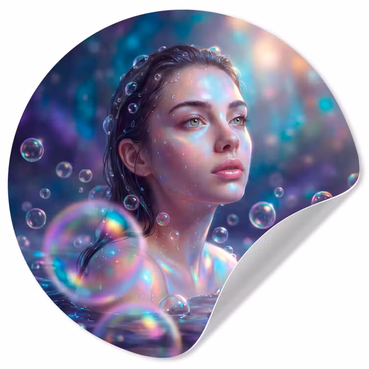 Vrouw - Water - Portret - Kleurrijk - Modern Wandcirkel behangsticker klein -3d