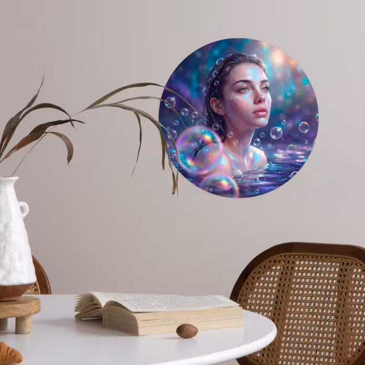 Vrouw - Water - Portret - Kleurrijk - Modern Wandcirkel behangsticker klein -sfeer3