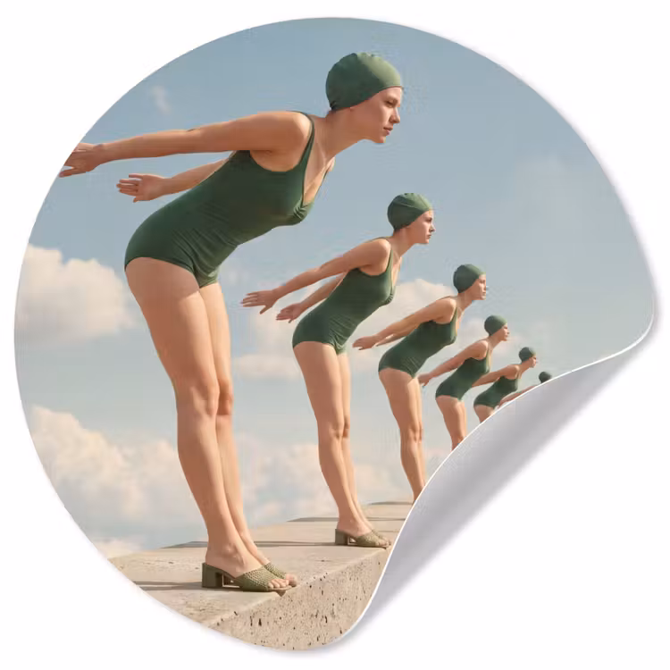 Wallpaper Circle - Women - Diving Pose - Clouds - Vrouwen - Duikhouding - Wolken Wandcirkel behangsticker klein