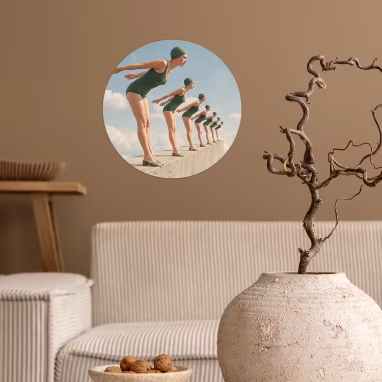 Wallpaper Circle - Women - Diving Pose - Clouds - Vrouwen - Duikhouding - Wolken Wandcirkel behangsticker klein