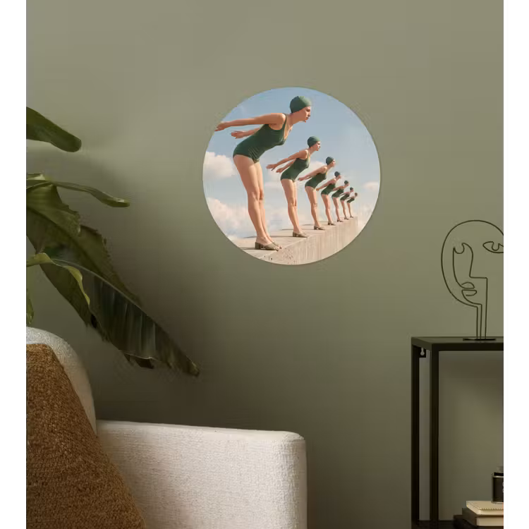 Wallpaper Circle - Women - Diving Pose - Clouds - Vrouwen - Duikhouding - Wolken Wandcirkel behangsticker klein