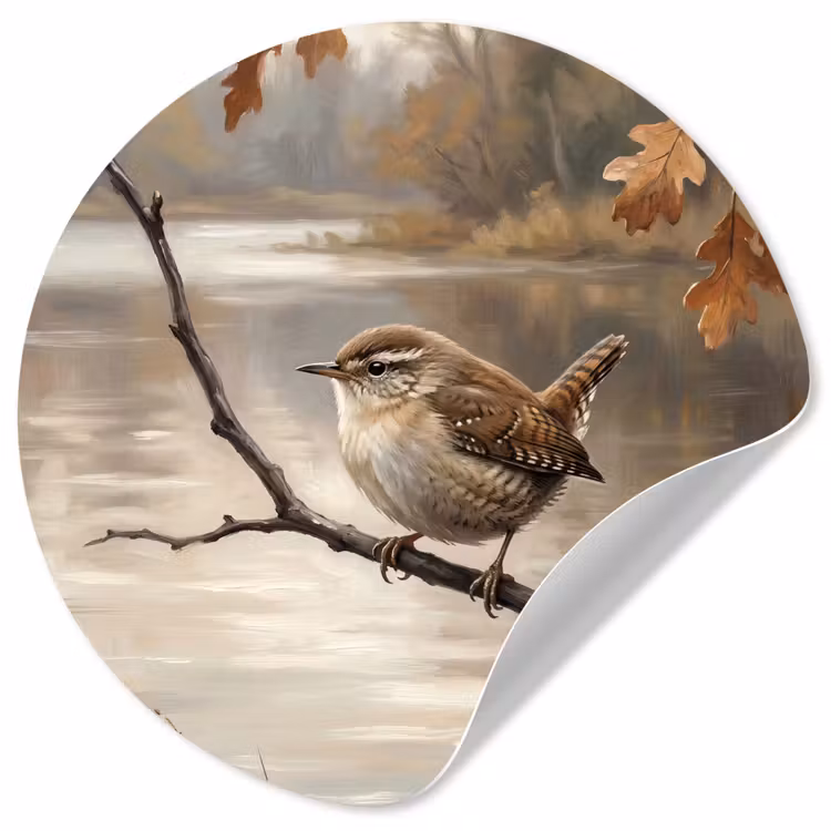 Winterkoninkje - Tak - Rivier - Natuur - Sfeervol Wandcirkel behangsticker klein -3d