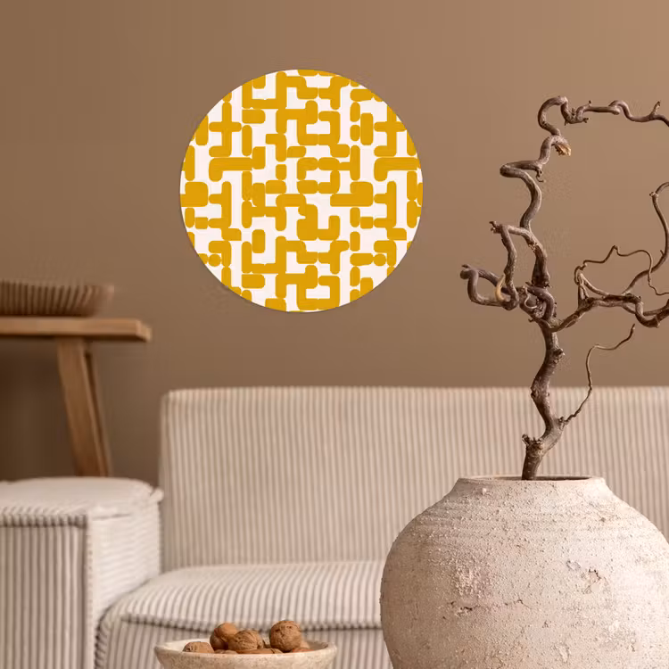 Geel - Beige - Patroon Wandcirkel behangsticker klein 186 -sfeer1