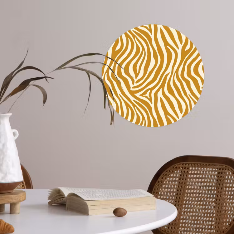 Zebra - Klassiek - Oker - Geel Wandcirkel behangsticker klein 186 -sfeer3