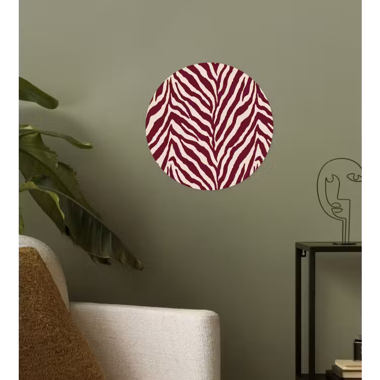 Zebra - Motief - Bordeaux - Rood Wandcirkel behangsticker klein 186 -sfeer2