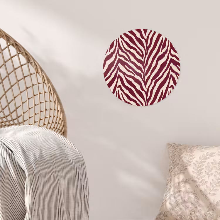 Zebra - Motief - Bordeaux - Rood Wandcirkel behangsticker klein 186 -sfeer4
