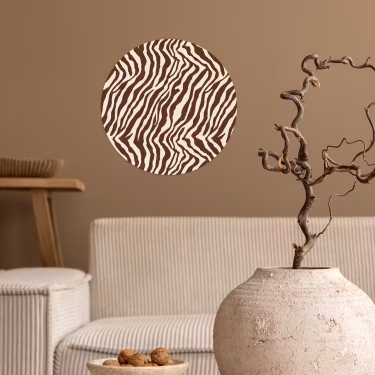 Zebra - Patroon - Zwart - Wit Wandcirkel behangsticker klein 186 -sfeer1