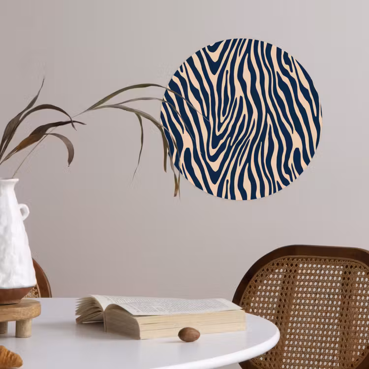 Zebra - Patroon - Blauw - Beige Wandcirkel behangsticker klein 186 -sfeer3