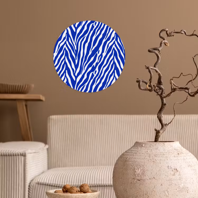 Zebra - Patroon - Kobalt - Blauw Wandcirkel behangsticker klein 186 -sfeer1