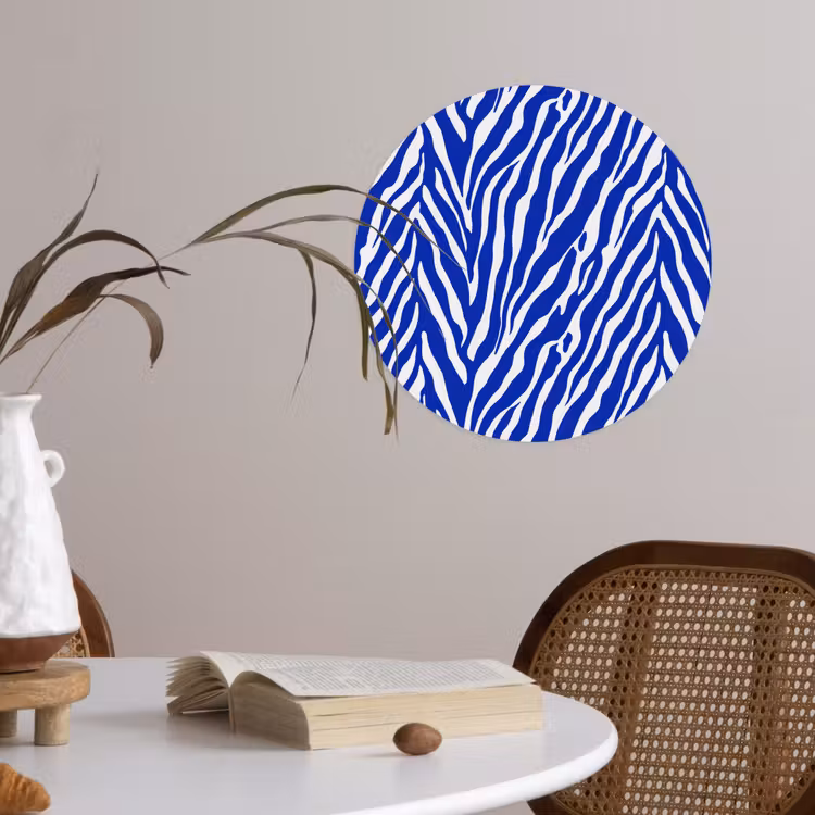 Zebra - Patroon - Kobalt - Blauw Wandcirkel behangsticker klein 186 -sfeer3